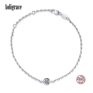 Aoligrace Classic Bracelets for Women 0,3 Carates Moissanite com 18k Placa de ouro branca S925 Presentes de jóias de prata para o Dia das Mães