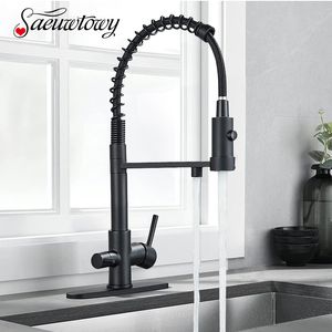 Kitchen Faucets Drinking Water Black Sink Brass Tap With Filter 360° Rotate Mixer Dual Mode 230510