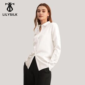 Gömlek Lilysilk 100 İpek Gömlek Bluz Kadınlar 22 MOME BASIC PLACKET Çin Charmeuse Doğal Parlak Zarif Bayanlar Uzun Kollu