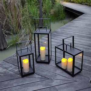 Ljushållare Glass Lamp Metal Nordic Style Design Floor Hanging Stick Party Geometric Porta Candele Home Decorative