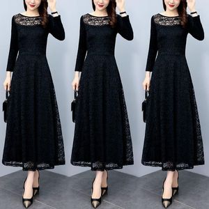 Casual Dresses Women Add Velvet/no Velvet Lace Long Sleeve Dress 2023 Autumn/winter Female Medium-length Belly Covering A-Shaped Dres