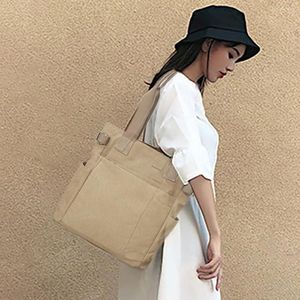 Evening Bags Women Canvas Tote Bag Large Capacity Design For Woman Shoulder Casual Female Handbags Cloth Leisure Zipper Khaki Pocket