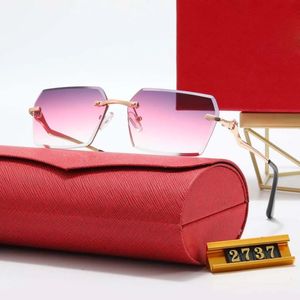 Neue Designer-Sonnenbrille für Damen, polarisierte Sonnenbrille für Herren, Modemarke, Luxusbrille, rote Linse, randlose Metallbrille, fahrende Strand-Sonnenbrille für Herren