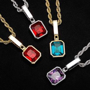 Colorful Solid Large Square Cubic Zircon Pendant Necklace China-chic Jewelry Simple Fashion Jewelry For Men Women Chain 14K Gold Cz Stone Rock Diamond Accessories