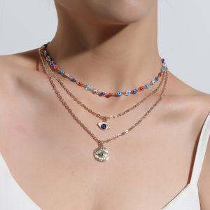 3-Farben-Designer-Schmuck für Damen, Luxus-Designer, neue mehrschichtige Teufelsauge-Anhänger-Halskette für Damen, modisch übertriebene Trend-Augen-Halsketten 01