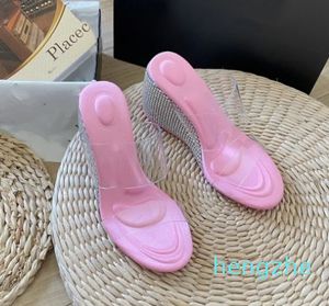 2023 High Heel Wedge Slippers Women Platform Sandals Foam Square Toe Wedges Thick Bottom Beach Shoes Elevate Pool Slides