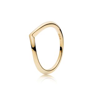 Yellow Gold plated Polished Wishbone Ring for Pandora Real Sterling Silver Party Jewelry designer Rings For Women Men Couple's Stacking ring with Original Box Set