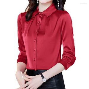 Женские Polos Mujer Feminina Europe Женская рубашка с длинными рукавами 2023 S-3XL Tops Tops Spring и осенняя одежда шелковых высококачественных рубашек