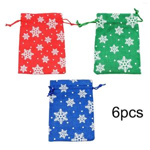 Hediye sargısı 6 adet kar tanesi desen Noel Drawstring çuval çantası 14x10cm DIY zanaat dayanıklı paketleme mücevher şeker küçük hediyeler çanta