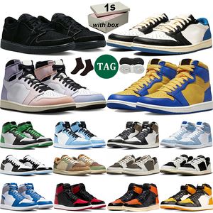 with box 1s Reverse Laney men women basketball shoes Skyline UNC Toe Lucky Green 1 Black Phantom Olive mens trainers sports sneakers