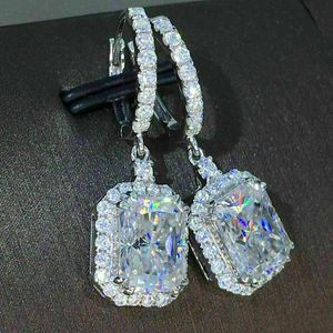 Charm Square 4ct AAAAA Zircon Dingle Earring Silver Color Party Wedding Drop Earrings For Women Brud Smycken