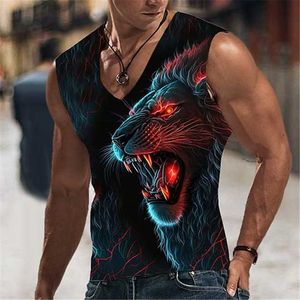 RUKAS T-shirt senza maniche Grafica da uomo con grafica animale Leone Scollo a V Abbigliamento Stampa 3D Sport Corsa Senza maniche Stampa 3D Modello originale Muscolo quotidiano