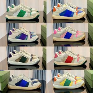 Italy Dirty Leather Shoe Green Red Stripe Luxurys Designers Canvas Ace Casual Shoes Classic Butter Distressed Screener Sneakers Iuce