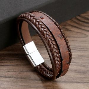 Neue Männer Leder Armbänder Geflochtenen Seil Armreif Multilayer Schwarz Braun Farbe Vintage Punk Unisex Schmuck Armband Geschenke