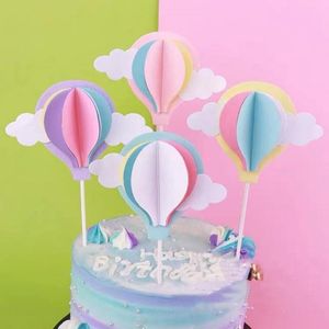 Festive Supplies 6Pcs Cake Stick Cartoon Air Balloon Design Insert 3D Paper Balloons Clouds Toppers Decoration