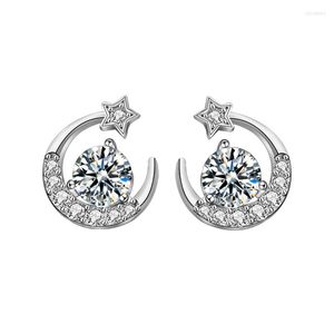 Saplama küpeleri 1CT Moon Star Moissanite Beyaz Altın Kaplama Laboratuar Diamond Studs 925 STERLING Gümüş Geçiş Toptan Satış