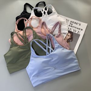 LLu Yoga-BH, Fitness, Laufunterwäsche, Damen, lässig, schöner Rücken, Sport-Tanktops, einfarbig, glatter Rücken-BH, ohne Bügel, Raffung, Fitness-Weste mit Brustpolstern