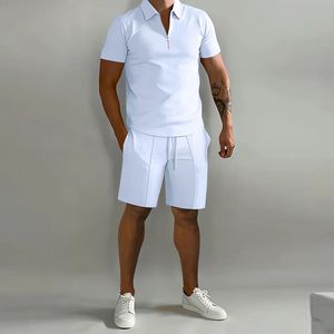 Herrspårar 2 stycken uppsättningar spårdräkt Polo Sweatshirt Sportspants Male Set Hoodies Running Sportswear Summer Men Suit