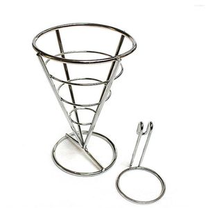 Plates French Fries Stand Stainless Steel Cone Basket Fry Holder Metal Chips Wire With Seasoning Cup Sturdy Snack Fried Chicken