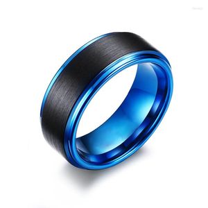 Anéis de casamento abobadou dois tons Black Blue Tungsten Carbide for Men Band Alliance Male Jóias de Moda Gents Ring Ringue 8mm 8mm
