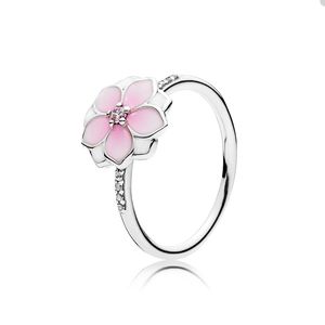 Rosa Magnolia Bloom Anello per Pandora Real Sterling Silver Wedding Party Designer di gioielli Anelli Set per le donne Sorelle Regalo Anello fiore carino con scatola originale