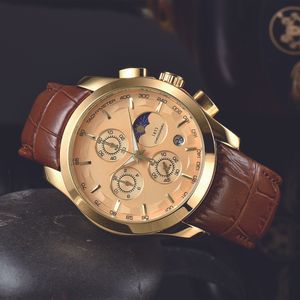 Mäns nya toppdesigner Luxury Quartz Watches Fashion Six Hands 41mm Luminous Calender Belt Brand Watches