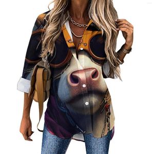 Blusas femininas engraçadas pirata vaca blusa casual de manga longa estampa estampada estética feminina clássica de grandes dimensões design tops tops presente ideia de presente