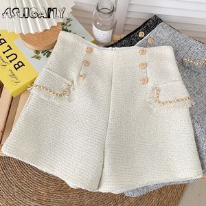 Women's Shorts High Waist Tweed Short Casual Loose Ladies Fashion Spring Autumn Slim Button Allmatch 230510