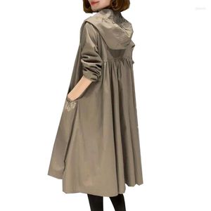 Women's Trench Coats Single/Double Layer Coat 2023 Autumn Korean Casual Lady Mid-Long Windbreaker Jacket Female Loose Outerwear Hooded Coa