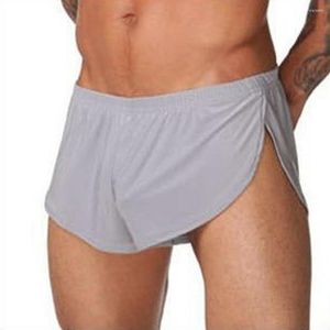 Men's Sleepwear Side Pajama Bottoms Men's Underwear Lounge Homewear Loose Sleep Shorts Boxers Sexy Men Silk Casual Split Crotch