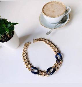 Catene Chunky Statement Marmo Blu Navy Catena Acrilica Mista Grande Collana Per Donna Ragazza Gioielli Moda Casual Alta Qualità