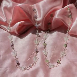 Chains Quartz Clear Butterfly Necklace Crystal Gift Aesthetic Grunge Fashion Necklaces Y2k Summer 2023 Woman Jewelry