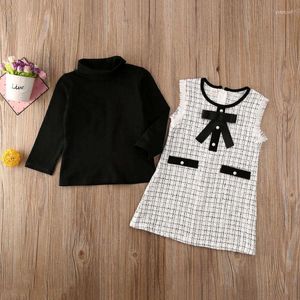 Roupas conjuntos de roupas infantil garotas lindas garotas tops vestidos xadrez de manga longa camiseta formal inverno roupas de primavera 2023 moda
