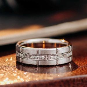 Brick Stain Moissanite Eternity Rings Band Men 925 Sterling Silver with d Color Vvs Lab Created Diamond for Wedding