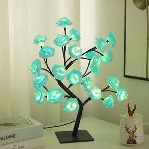 Lâmpada de mesa 24 luzes LED Luz de mesa de flores de rosa luz da árvore, luz da noite Branco Branco Usb Operado para mulheres adolescentes meninas para festa Casamento de Natal decoração de casa interna