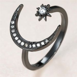 Eheringe Vintage Schwarz Rose Gold Silber Farbe Ring Nette Stern Mond Öffnung Einstellbar Für Frauen Mode Kristall Stein