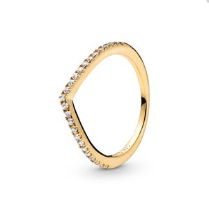 Gold plated Wishbone Ring for Pandora 925 Sterling Silver Wedding Party Jewelry designer Rings For Women Crystal diamond luxury Stacking ring with Original Box