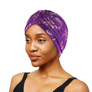 Nuove donne stampa fiore nodo turbante testa avvolgente oro volant hijab musulmano tappi torsione sonno cofano copertura semplice moda copricapo