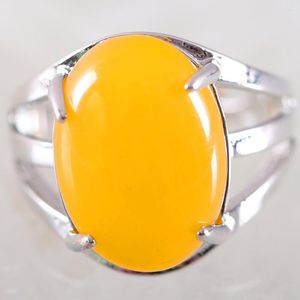 Pierścienie klastra 1PCS Kobiety pierścionka weselne Prezent Biżuterii Naturalny Kamień Owalny Kulki żółte jades Regulowany palcem Z164