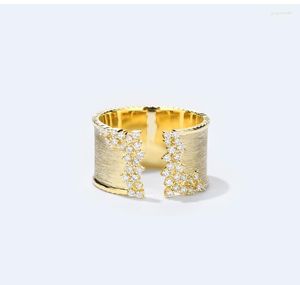 Cluster Rings Exquisite Gold Color Open Adjustable For Women 2023 Trend Charm Matte Surface With Small Glass Filledia Jewelry Wholesale