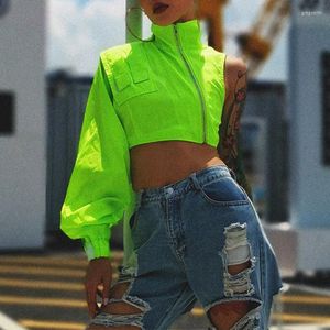 Women's Jackets Women's Jacket 2023 Fashion Stand Collar Sexy Off Shoulder Single Sleeve Short Zipper Black Green