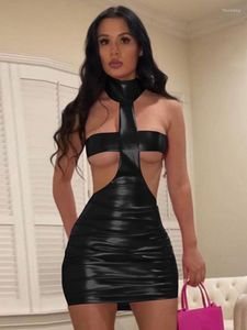 Casual Dresses Sexy Halter Backless Solid Sleeveless Cut Out Bodycon Mini Dress Women Party Club Outfits 2023 Summer Black Silver Streetwear