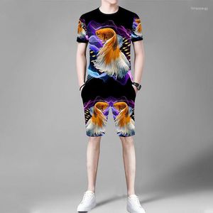 Męskie dresy letnie męskie krótkie t-shirt szorty 2-częściowe szorty 3D Goldfish drukarnia moda moda w chińskim stylu ubrania