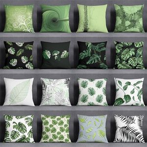 Pillow Nordic Tropical Green Leaf Prints Lumbar Pillowcase Home Office Sofa Decoration Pillows Cover Single Sided