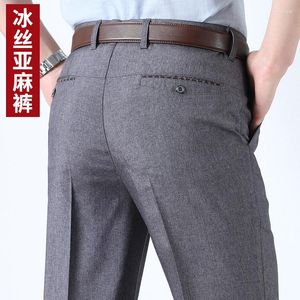 Pantaloni da uomo 2023 Pantaloni casual da uomo in seta effetto lino da uomo larghi dritti