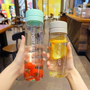 New 800ml/600ml Large Capacity Sports Fruit Lemon Juice Drinking Bottle Infuser Clear Portable Outdoor Sport Plastic Water Bottle