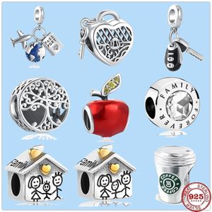 Ciondoli in argento sterling 925 per gioielli Pandora House Family Boy Girl Tree Apple Charm Bead Pendant