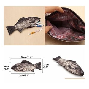 Storage Bags Pencil Bag Carp Pen Realistic Fish Shape Makeup Pouch Case With Zipper Back To School Drop Delivery Home Garden Houseke Dh95X