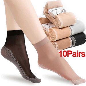 Socks Hosiery 10 pairs spring summer women soft velvet socks silk non-slip bottom splice transparent ladies ultrathin breathable sock P230511