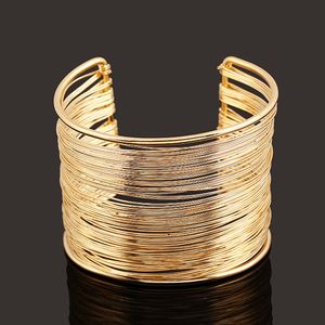 Kmvexo Fashion Punky Style Dolow Cuff Retro Braid Big Gold Color Bangles for Women Farm Vintage Multilayer Wide Bracelet